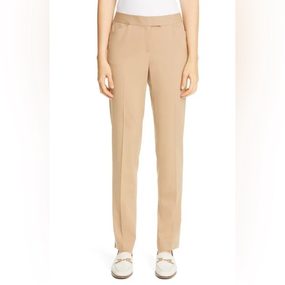 Lafayette 148 New York IRVING Mid-Rise Stretch Wool Beige Straight Leg Pants